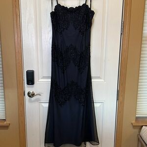 Vintage Dark Blue Sleeveless Floor Length Formal Evening Gown Size 14